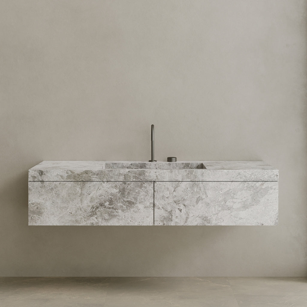 Single Sink Floating Handcrafted Marble Vanity with Drawers