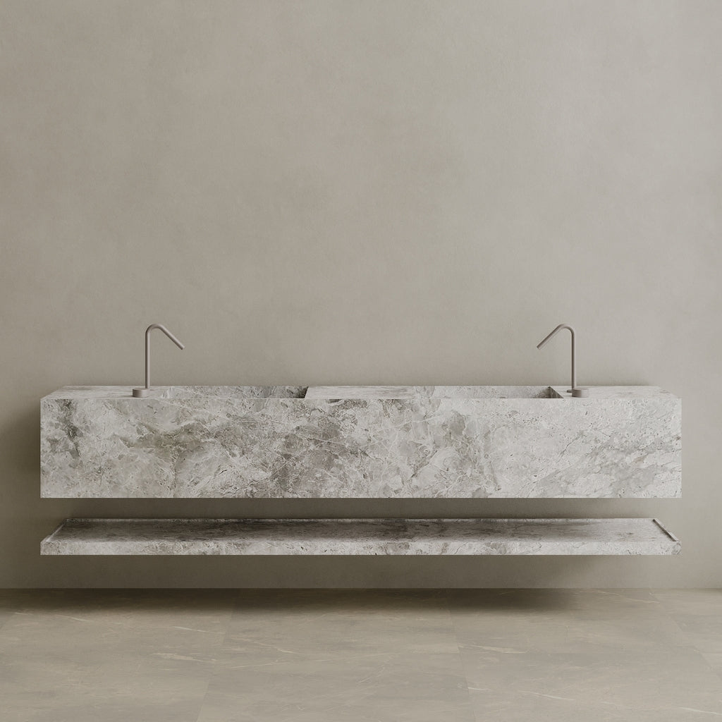 Oversized Double Sink Floating Handcrafted Marble Vanity