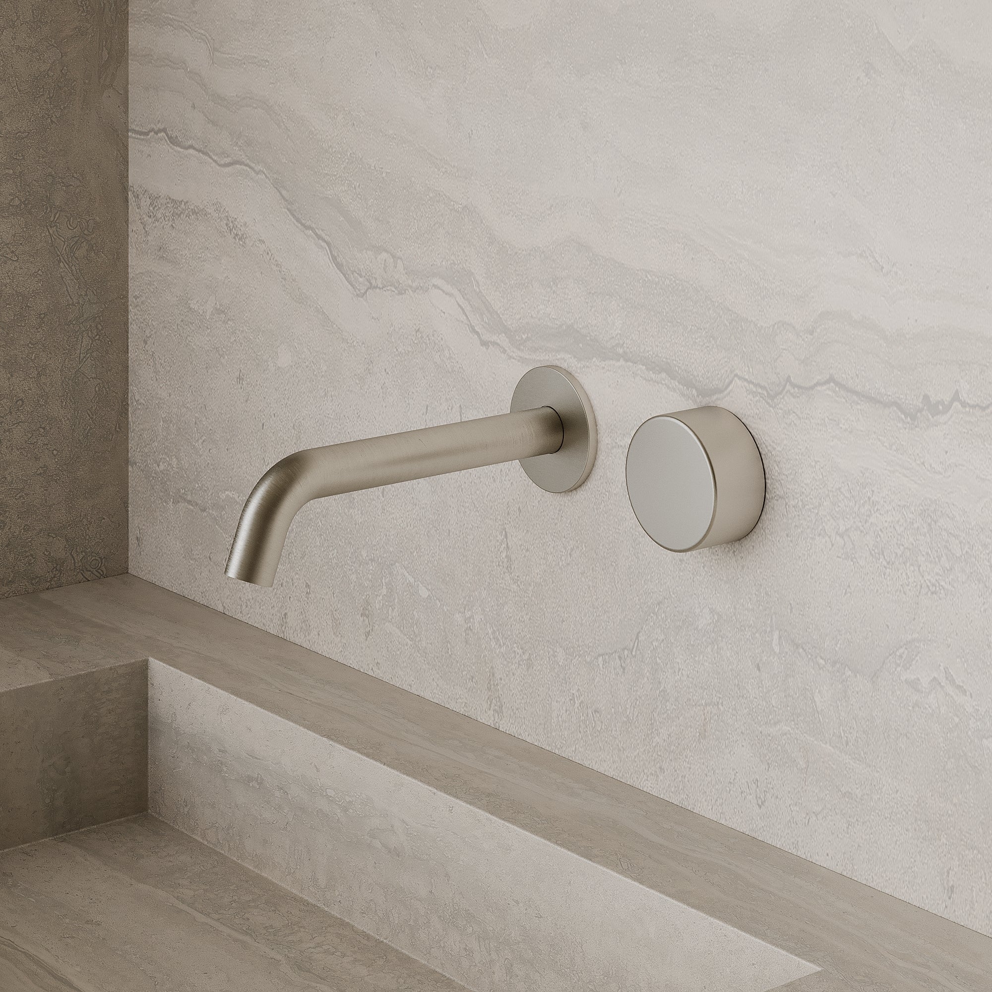 Modern Curved Wall-Mounted Faucet with Circular Knobs